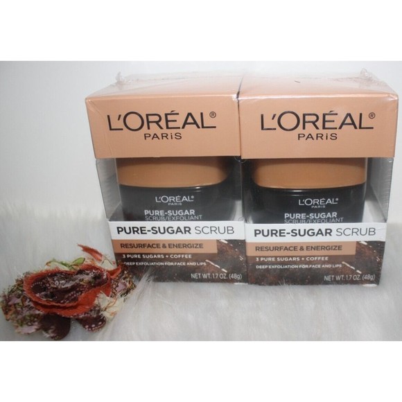 L’Oreal PURE-SUGAR Scrub Resurface & Energize 3 Pure Sugars + Coffee-2 Pk 1.7 oz - Picture 1 of 4